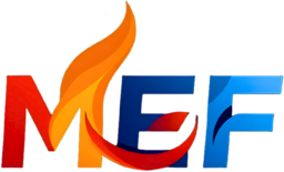 Logo de MEF Comercial, texto estilizado en azul y negro